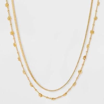 Universal Thread Floral Stationed Layered Gold Necklace