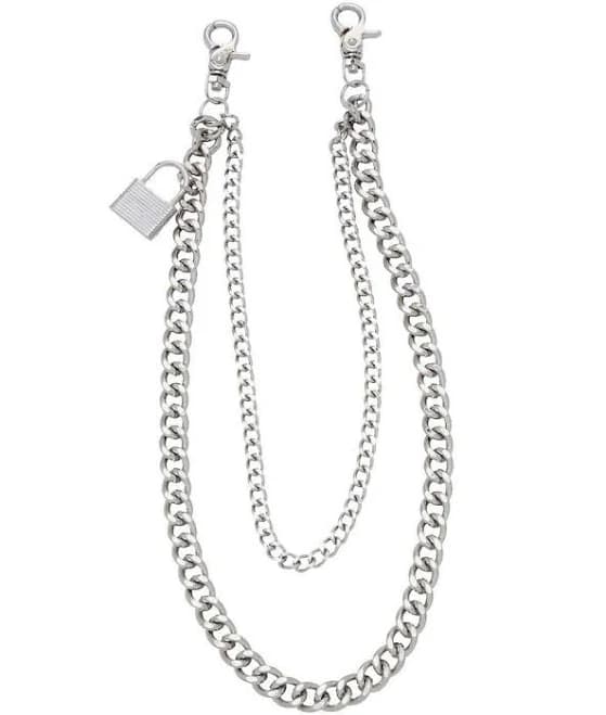 18 inch & 24 inch Silver Pad Lock Double Wallet Chain