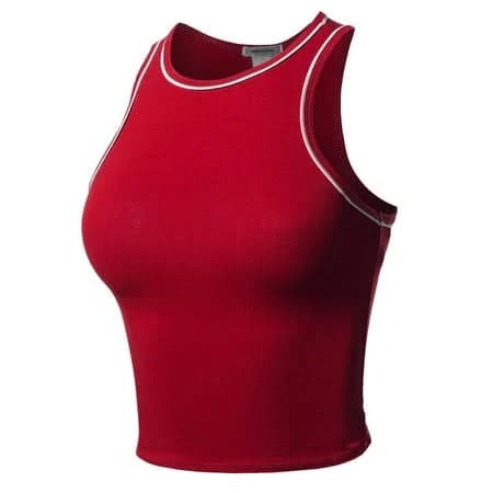 Fashionoutfit Women's Casual Contrast Binding Solid Sleeveless Crop Tank Top