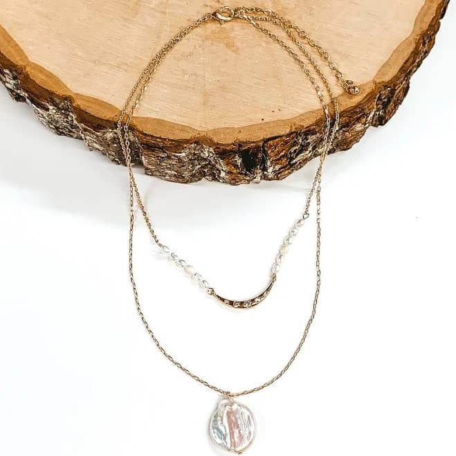 Gold Double Layered White Beads Necklace