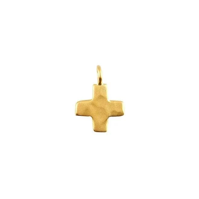 Hammered Cross Charm in 24K Yellow Gold-Plated Sterling Silver