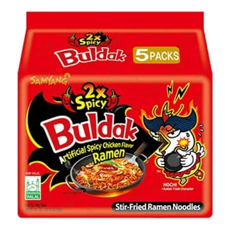 5 PacksSamyang Buldak 2x Spicy Chicken Flavor Ramen Stir-Fried Korean Hot Noodle Challenge