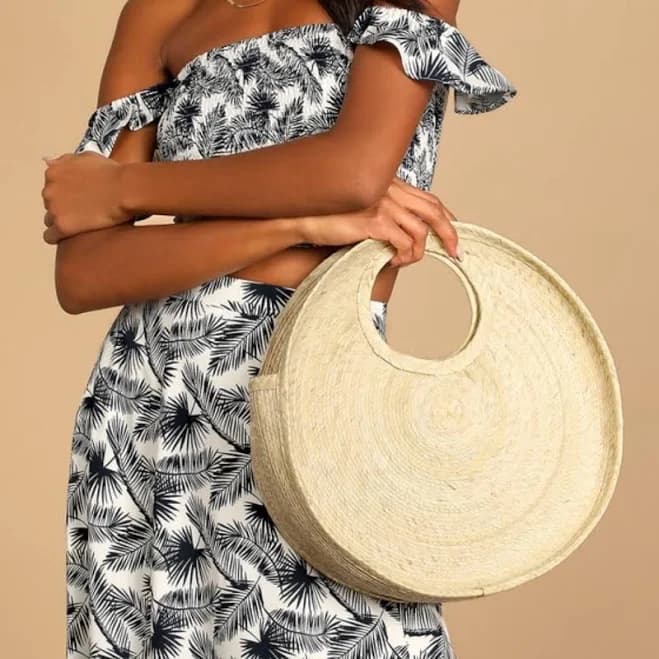 Lulus Bags | Lulus Las Lunas Beige Woven Circle Tote Bag | Color: Tan | Size: Os | Erickgirl12's Closet
