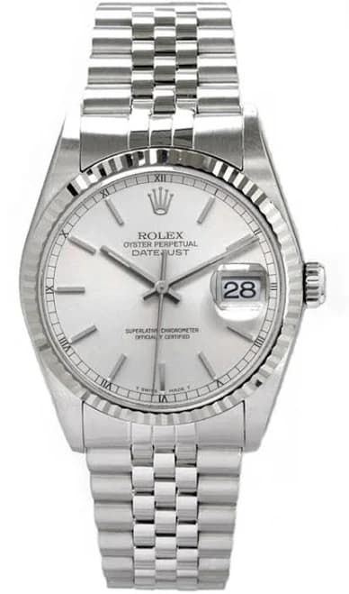 Rolex Datejust 36mm Stainless Steel Fluted Bezel Silver Index Dial Jubilee - 16014