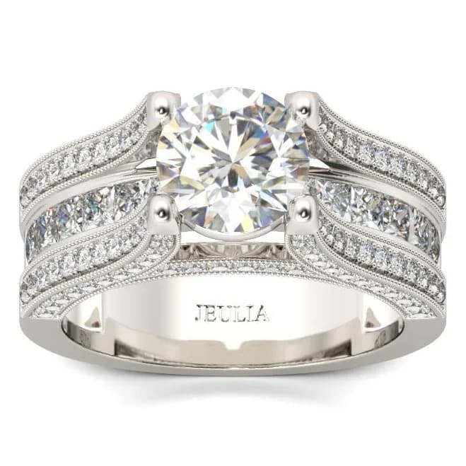 Jeulia 3.5Ct Round Moissanite Engagement Ring in Sterling Silver
