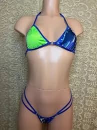 Blue and Neon Green Bikini w/ Thong