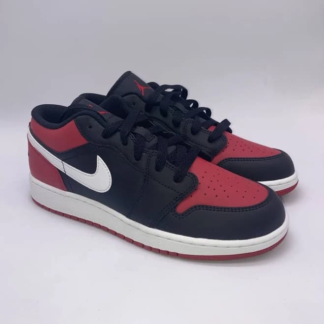 Nike Air Jordan 1 Low Bred Toe Black/gym Red/white 553560-066 Gs Sizes
