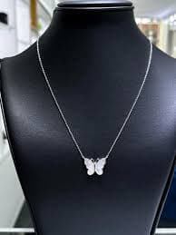 Platinum Sterling Silver Mother of Pearl Butterfly Design Halo Necklace Gift | eBay
