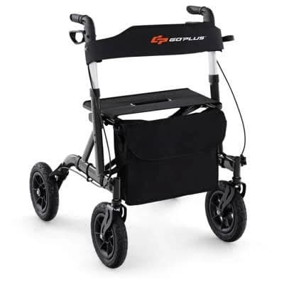 Costway Foldable Height Adjustable Rollator Walker with Seat and Storage Bag for Seniors