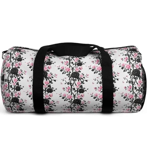 Pink Black Floral Roses Duffel Bag | Travel Gym Bag