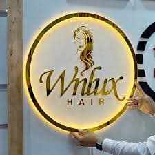 Salon Acrylic Business Sign with Metal Letters and Metal Edges, Acryli – Make Neon