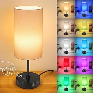 Unicozin Small Table Lamp, 3 CCT 3000K/4500K/6500K & RGB Color Changing, Stepless Dimmable Bedside Lamp for Reading, Touch Control Ambience Nightstand Light for Home Decor Party, Cream Shade