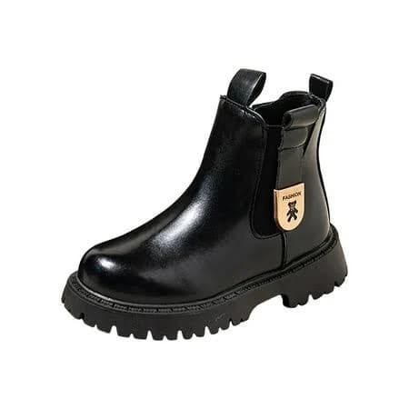 Rokment Black Chelsea Boots for Toddle Boys Girls Fashion Leather Side Zipper Kids Combat Ankle Booties
