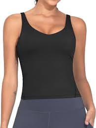 THE GYM PEOPLE Women's Longline Sports Bra Wirefree Padded Workout Yoga Tank Top Black at Amazon Women's Clothing store