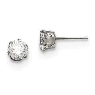 Men's Polished Steel CZ Post Stud Earrings