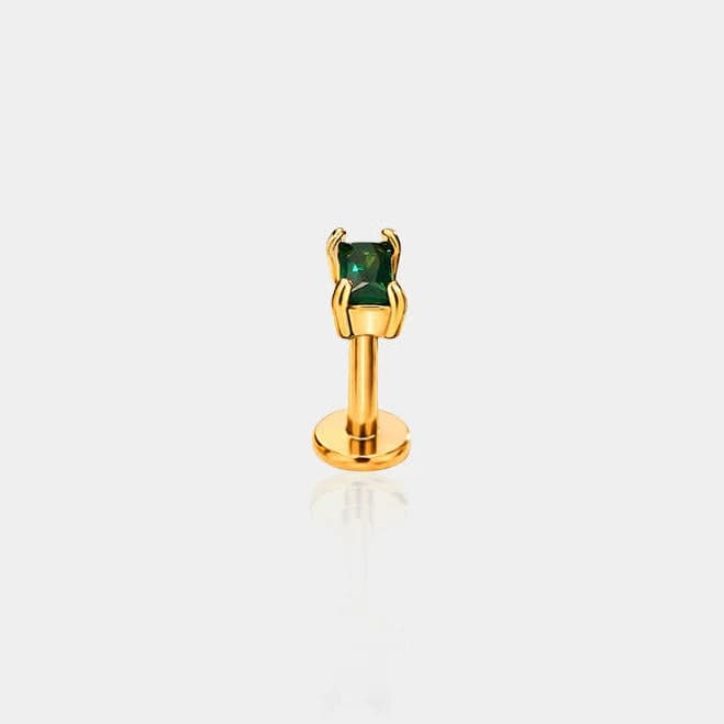 Threadless Flat Back Rectangle Cartilage Stud with Gemstones