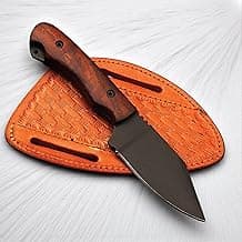 Handmade Cowboy Skinner Knife - 4" High Carbon 1095 Steel Blade - Powder Coated Full Tang Hunting Knife with Ergonomic Wood Handle - Custom Bushcraft & Camping Tool for Outdoor Survival