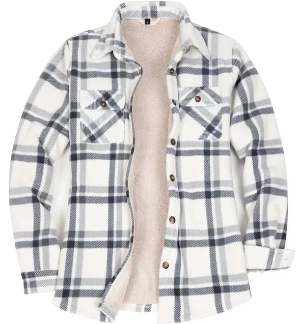 Women's Sherpa Lined Button Up Plaid Jacket