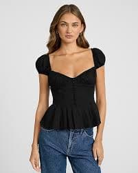 Sweetheart Cap Sleeve Pleated Peplum Top | Express