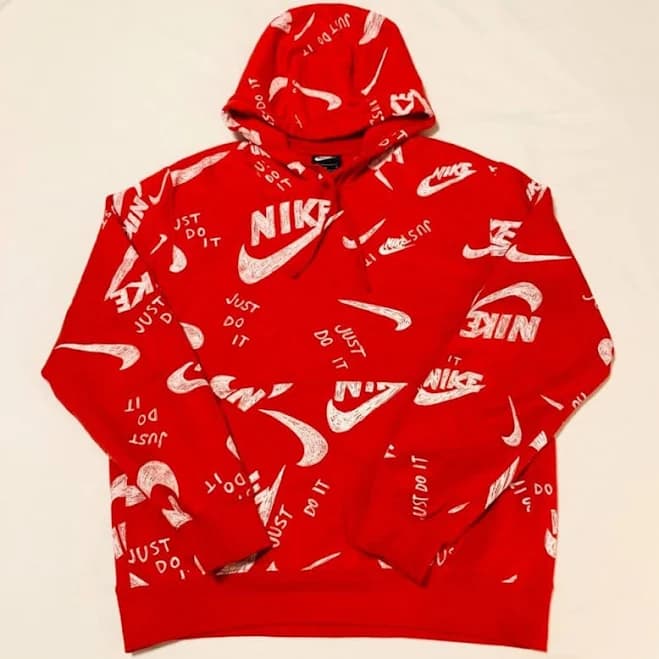 Nike Just Do It Red All Over Print Hoodie Size M - Men | Color: Red | Size: M