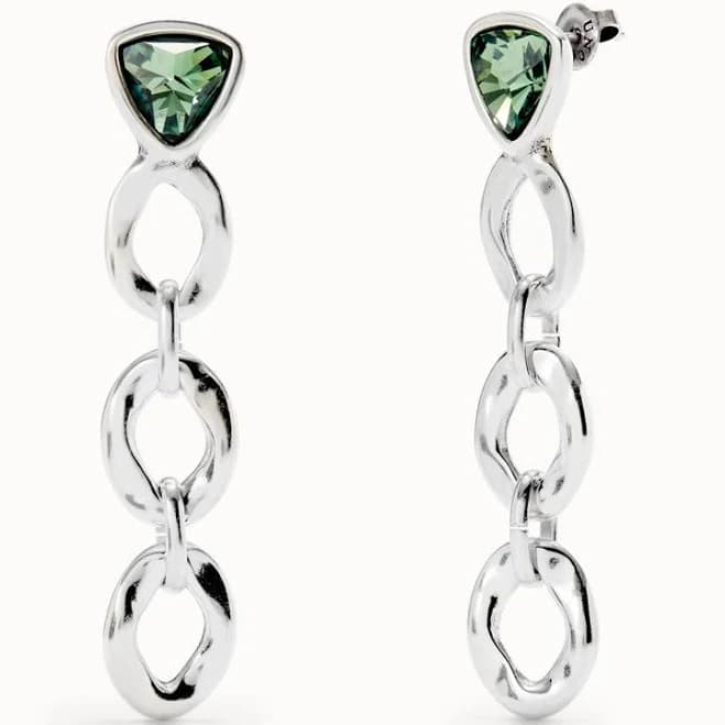 UNOde50 Silver Plated Dazzling Green Crystal Drop Earrings