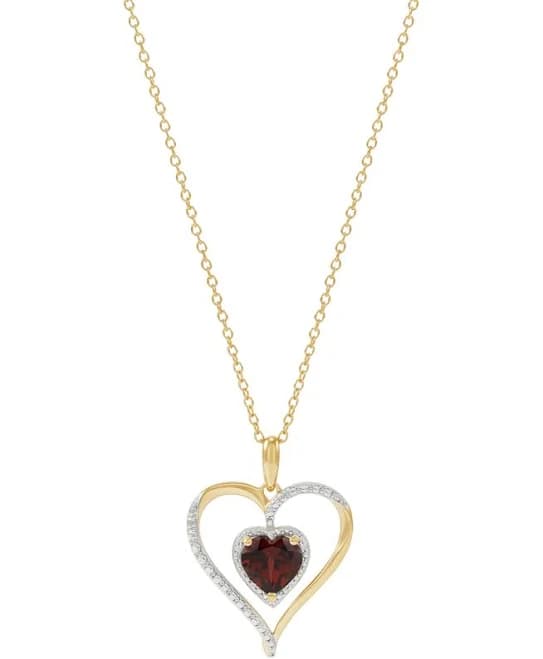 Macy's Women's Birthstone Gemstone & Diamond Accent Heart 18' Pendant Necklace in 14k Gold-Plated Sterling Silver