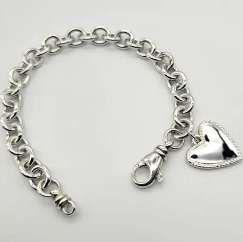 925 Sterling Silver Heart Dangle Charm Bracelet