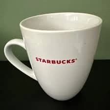 Starbucks 2008 White Ceramic, Red Letter, 15 oz Classic Mug