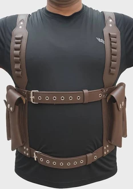 Brown Leather Tactical Shoulder Holster | Cosplay Chest Rig | Handmade LARP Harness | Halloween & Christmas