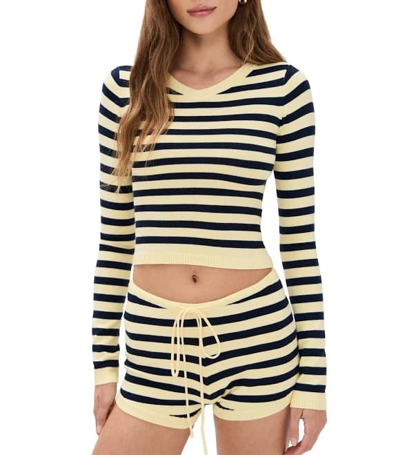 Lioness Striped Knit Long Sleeve Women Top - Navy Stripe