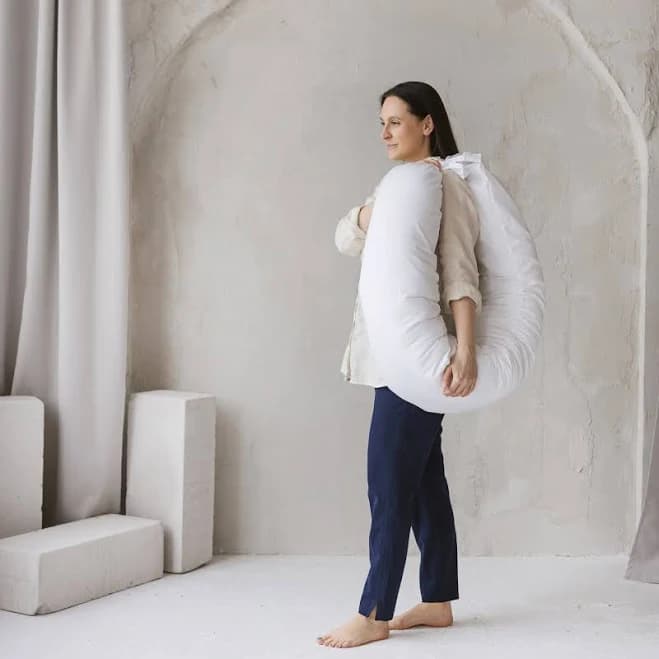 White pregnancy and baby feeding pillow with organic cover best new mom gifts ~C shape maternity pillow with natural kapok filling available