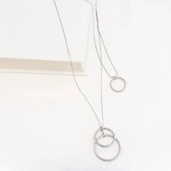 Banana Republic Silver Circle Pendant Necklace Layered Minimalist