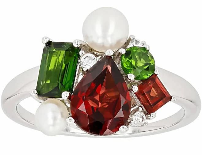 Cultured Freshwater Pearl Rhodium Over Sterling Silver Ring with Gemstone