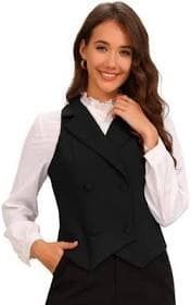 Allegra K Women's Notched Lapel Double Breasted V Neck Sleeveless Suit