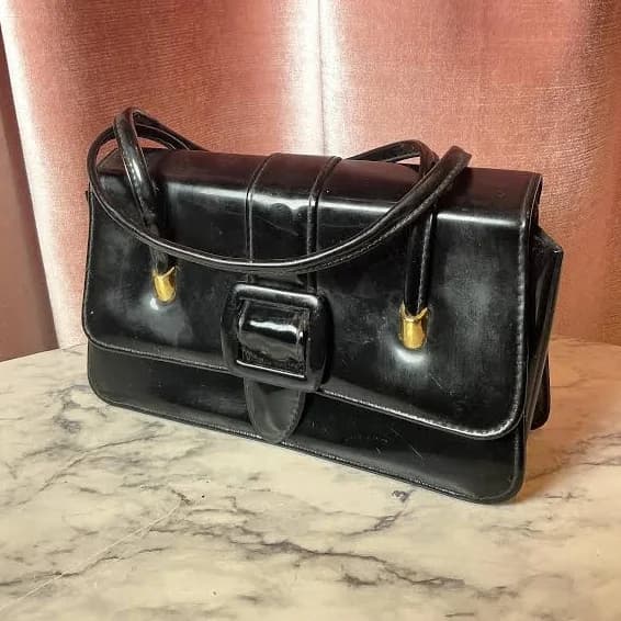 Retro Glossy Elegant Structured Top Handle Box Bag
