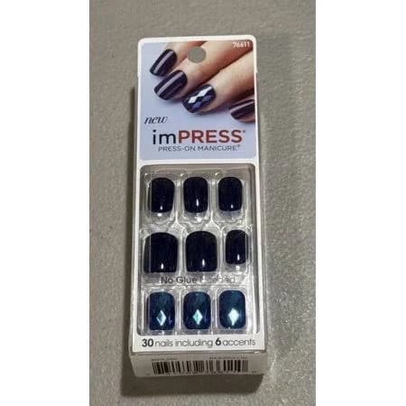Kiss Impress Beautiful Life Navy Metallic Short Square No Glue Needed Press Ones