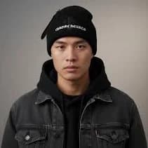 Embroidered Cross Beanie – Chrome Style Knitted Hat – Unisex Streetwear Skull Cap – Gothic Winter Beanie