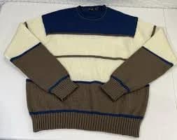 VIP XL Men's Striped Knit Sweater Brown Blue Cream Crewneck Acrylic Vintage