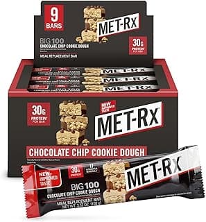 MET-Rx Big 100 Colossal Protein Bars, Chocolate Chip Cookie Dough Meal Replacement Bars, 9 Count (Pack of 1)