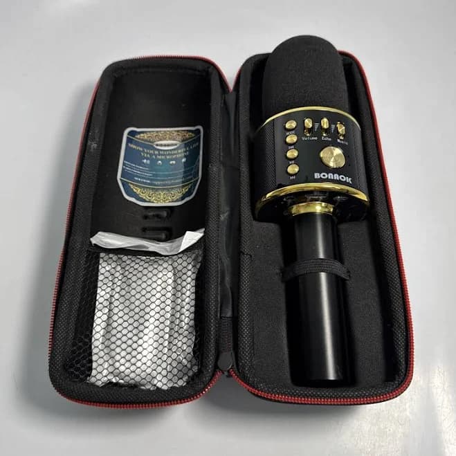 Bonaok Wireless Karaoke Microphone Black & Gold + Case + Cable Sing It
