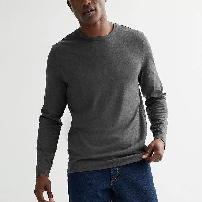 Men's Apt. 9 Premier Flex Long Sleeve Crewneck Tee, Size: XXL, Dark Slate Heather