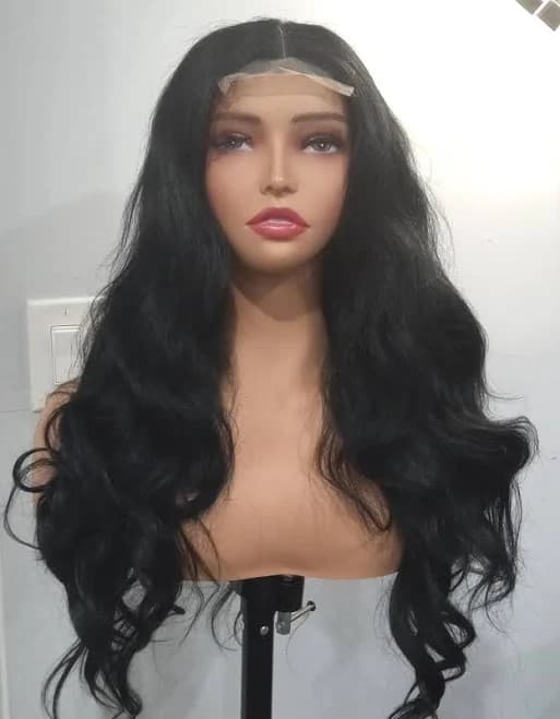 Human Hair Blend Long Wavy Lace Front Wig