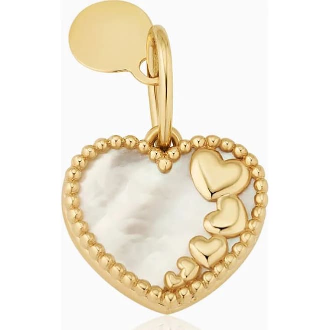14K Gold Heart to Heart Mother of Pearl Pendant Charm