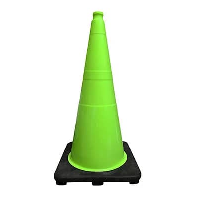 28" Lime Green Traffic Cone (Black Base) - 7 lbs