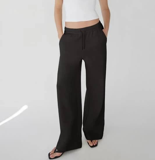 Oak + Fort Double-Knit Cotton Blend Wide Leg Pants