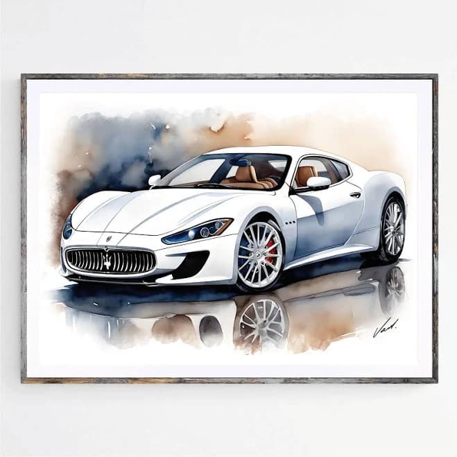 Watercolor Maserati Granturismo art print poster awesome gift for car lover supercar sport car art work oryginal artwork by Vart
