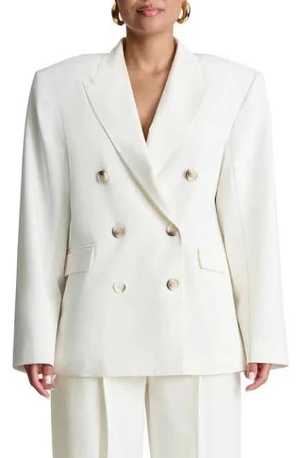 Double Breasted Oversize Blazer In White