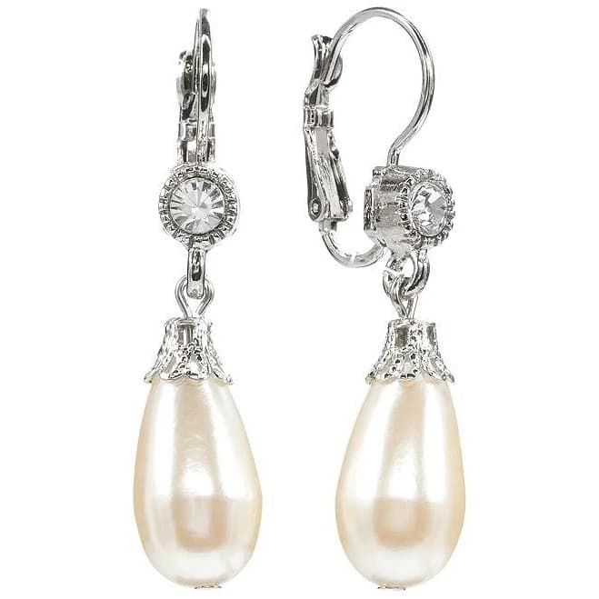Womens 1928 Silver Tone Crystal & Simulated Pearl Drop Earrings
