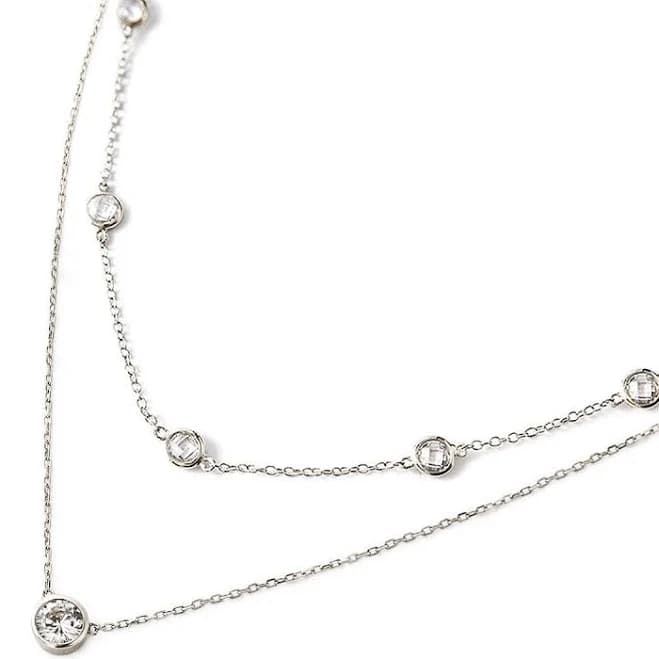 Layered Crystal Chain Solitaire Necklace