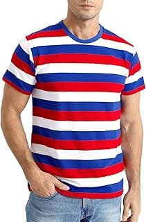 Men's Cotton Striped T-Shirt Crew Neck Short Sleeves Basic Casual Top